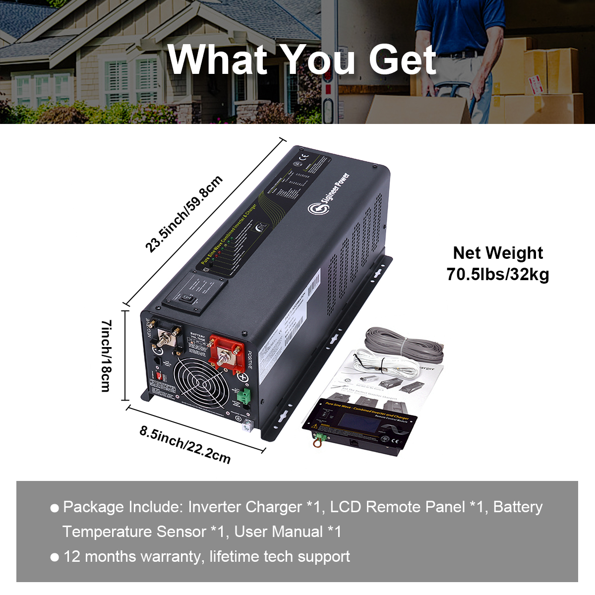 6000 Watt Inverter 24Vdc to 120V 240Vac Split Phase Pure Sine Wave - With  85A Battery Charger