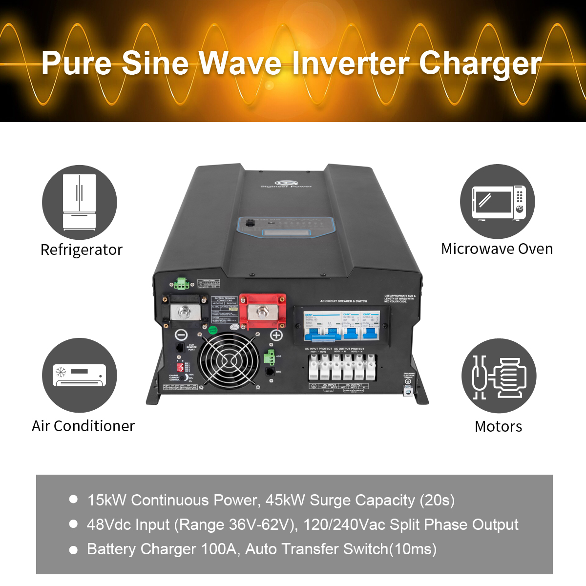 15000 Watt Inverter  15KW Pure Sine Wave Power Solar System Off Grid